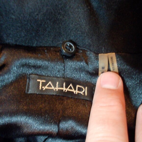 Tahari Black Gray Plaid Pea Coat Wool Blended, Size M - Picture 7 of 7